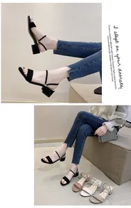 Sandalias elegantes de tacón bajo para mujer con correas versátiles en varios colores