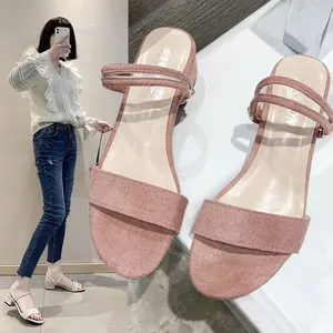 Sandalias de Mujer Estilo Coreano con Tacón de Bloque Sandalias Minimalistas de una Tira Dos Usos Talla Grande Chanclas Casuales