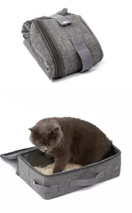 Bac à litière de voyage pliable montrant les modes plié et déplié avec chat