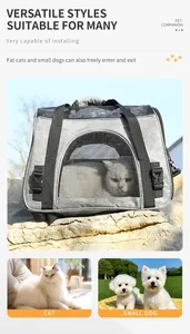 Grey portable pet carrier bag suitable for cats and small dogs in outdoor scenes