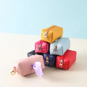 Premium mini PU leather dog poop bag holder dispenser in various colors for outdoor