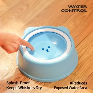 Bol d'eau flottant bleu pour animaux avec design d'ours évitant les poils mouillés