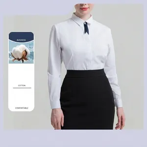 Women Slim Fit Long Sleeve Blouse Square Collar Office Work Shirt Cotton Polyester Solid Color Top With Bowtie Decor