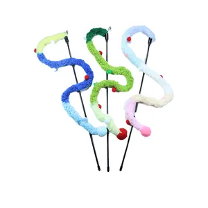 Set of three colorful plush snake cat teaser wands with bells for interactive play