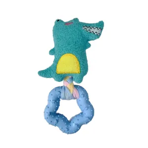 Gioco sonoro a coccodrillo per cani con anello da masticare in TPR blu resistente
