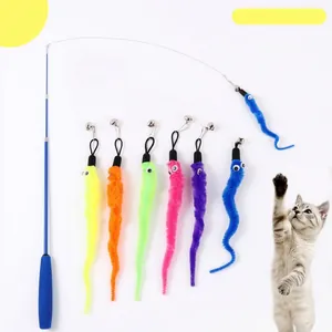 Set di Bacchette Ritrattabili per Gatti Con 6 Testine di Ricambio a Forma di Bruco Peluche Plastica Giochi Interattivi per Gatti da Interno