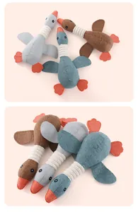 Set mit drei Enten-Hundespielzeugen aus Canvas in Grau, Braun und Blaugrün für Hunde.