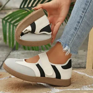 Zapatos Mary Jane Retro para Mujer Punta Redonda Planos Casuales Color de Contraste Cierre Adherente Cómodos Suela Blanda