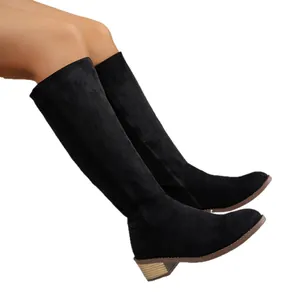 Stylische schwarze Overknee-Stiefel aus Wildleder für Damen mit Blockabsatz und Reißverschluss