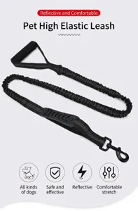 Heavy duty anti-shock bungee dog leash featuring reflective stitching and padded handle