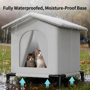 Casa elevada para gatos de exterior con tela impermeable y soporte resistente a la humedad
