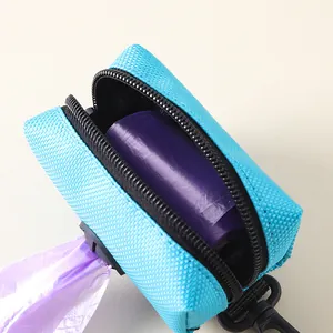 Sac distributeur de déjections canines bleu portable pour promenades et nettoyage