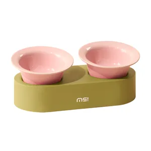 Erhöhter Keramik-Doppelnapf für Haustiere mit ergonomischem Ständer in Rosa und Grün
