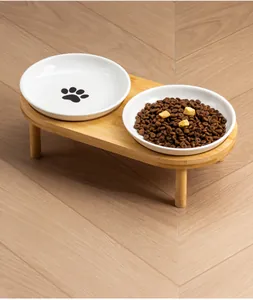 Ensemble de gamelles surélevées en céramique avec support en bois pour chats et chiens