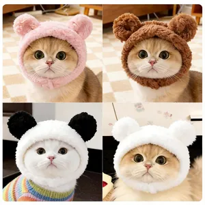 Cute Bear Ears Cat Headpiece Plush Pet Hat For Small Dogs Cats Birthday Party Dress Up Decorative Kitten Puppy Headgear