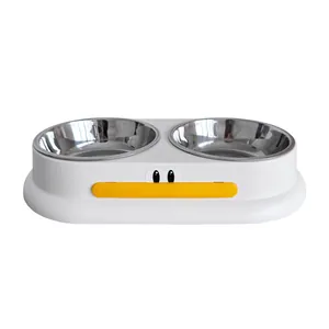 Cuenco doble de acero inoxidable para mascotas con diseño de pato