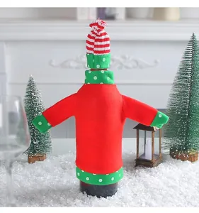 Red and green Christmas wine bottle sweater with matching festive striped hat detail