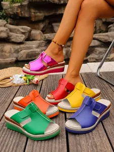Vibrant collection of women's wedge platform sandals with comfortable peep toe design