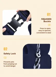 Detailed view of the adjustable safety buckle and secure button on a pet sling carrier