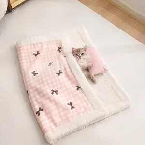 Cozy pink checkered pet blanket and pillow set for cats and small dogs bedding