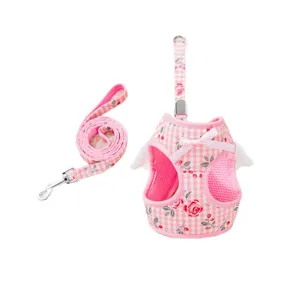 Pettorina per cani con ali d'angelo e guinzaglio a quadretti rosa