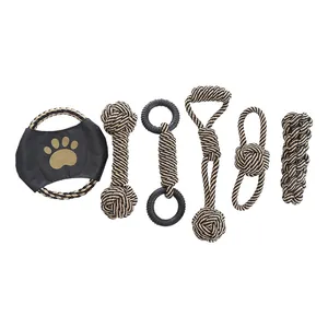 Set of 6 durable woven cotton rope dog chew toys for interactive play and dental health
