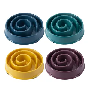 Set of 4 spiral anti-choke slow feeder bowls for dogs and cats in various vibrant colors