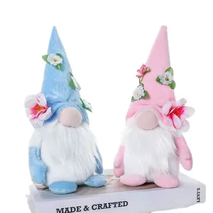 Set of two adorable plush flower gnomes figurines for spring home holiday decoration