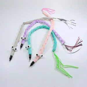 Long plush cat teaser toy replacement heads with colorful tassels and googly eyes