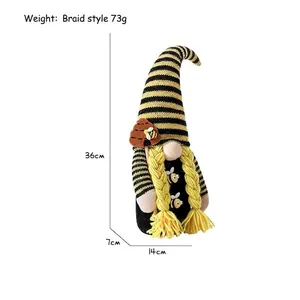 Adorable Bee Festival striped gnome plush doll with braids for home decor 36cm