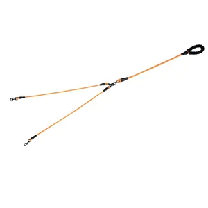 Reflective orange nylon double dog leash coupler with padded handle for tangle-free walking
