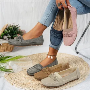 Mocassins à enfiler pour femmes avec franges et nœuds en plusieurs coloris tendance