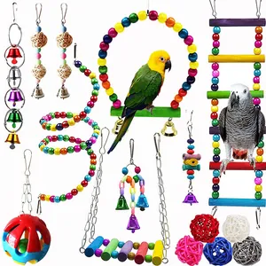 11pcs colorful parrot toy set with ladder, swing, hanging bells and puzzle balls for birds
