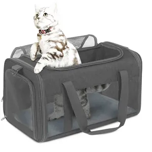Sac de transport pliable gris et respirant pour chats et petits chiens avec fenêtres en filet