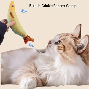 Realistic fish plush cat toy with catnip and crinkle paper for interactive play