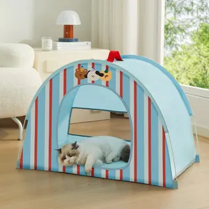 Tienda para Mascotas a Rayas Portátil Cama Lavable de Tela Oxford para Gatos Casa de Perro Pequeña Interior Exterior Verano