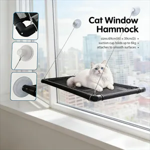 Detailed view of the cat window hammock showing suction cups and black mesh fabric