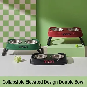 Elevated Dog Bowls Foldable Double Stainless Steel Pet Feeder Adjustable Height Anti-Slip Food Water Bowls For Small Medium Dogs Cats