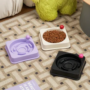 Square anti-choking slow feeder bowl for pets with non-slip base and labyrinth pattern
