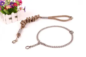 Durable stainless steel P-chain collar with a heavy duty braided dog training leash set