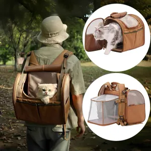 Zaino estensibile marrone per il trasporto di gatti e piccoli cani in ambiente esterno