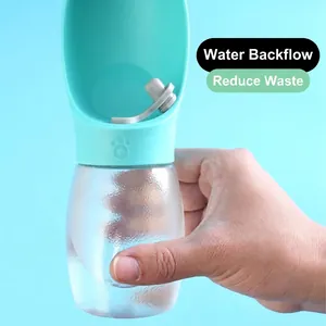 Bouteille d'eau portable cyan pour animaux de compagnie avec système anti-gaspillage