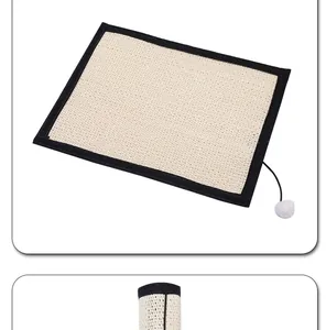 Durable sisal cat scratch mat detail showing flat and rolled storage modes for pets