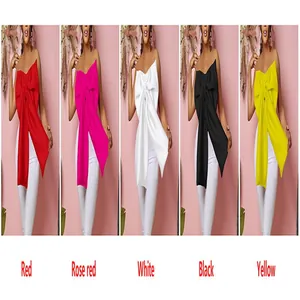Vista comparativa di top a fascia con fiocco da donna in cinque colori vivaci