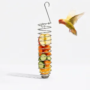 Mangiatoia per Uccelli a Spirale in Acciaio Inox Supporto Frutta Verdura per Pappagalli Accessorio per Gabbia Sospesa in Metallo Resistente