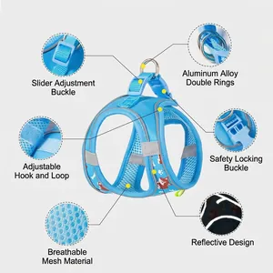 Reflective breathable mesh pet harness for dogs and cats with adjustable safety buckles