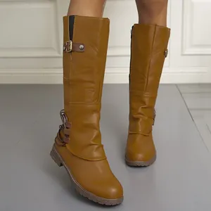 Elegante braune kniehohe Martens-Stiefel für Damen, ideal für die Herbst- und Wintermode