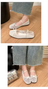 Detailansicht der atmungsaktiven Mesh-Mary-Jane-Ballerinas mit Schleife und Gummiband