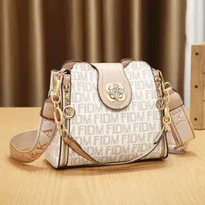 Elegant printed bucket bag with large capacity and designer strap for women