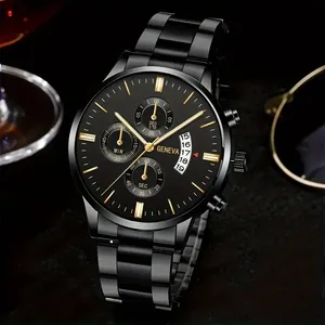 Luxus Herren Business Mode Quarzuhr Legierung Stahlband Drei Zifferblätter Kalender Männliche Armbanduhr Hochwertige Leuchtzeiger Uhr